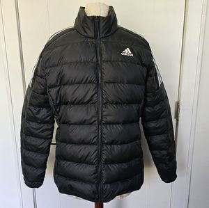 Adidas black puffer coat with high neck and zip to the top size L